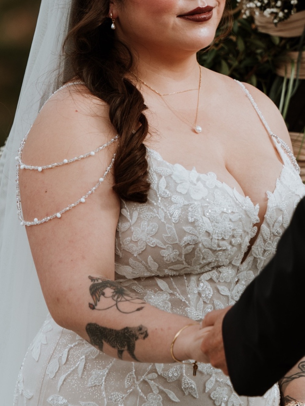 Pearl & Crystal Bridal Epaulettes, Upper Arm Chain Sleeves